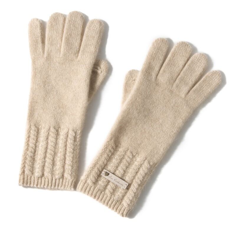2025年秋季新款百搭女士双股加厚保暖麻花提花分指手套，手套，百纳羊绒