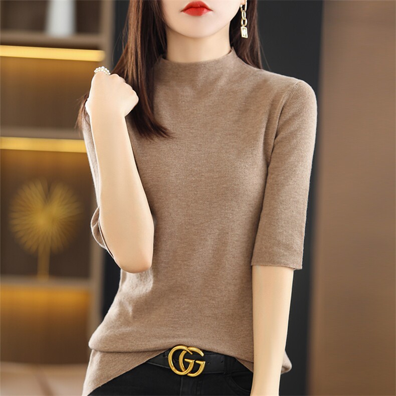 秋冬季通勤休闲内搭精纺48支33%羊毛1乘1半高中袖羊毛衫，女装羊毛衫，朝思羊绒