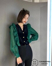 新款花边金丝绒小衫，其它，韩衣丑丑 HANYI·COCO