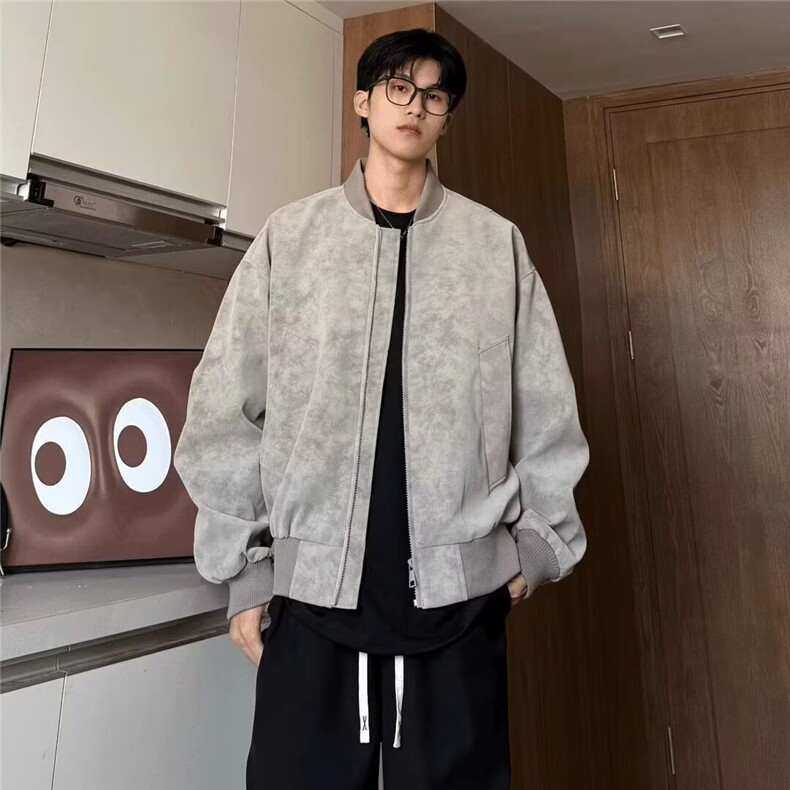 美式潮牌复古棒球服外套男士春秋2025新款飞行员机车PU皮夹克,男装夹克,星座506A