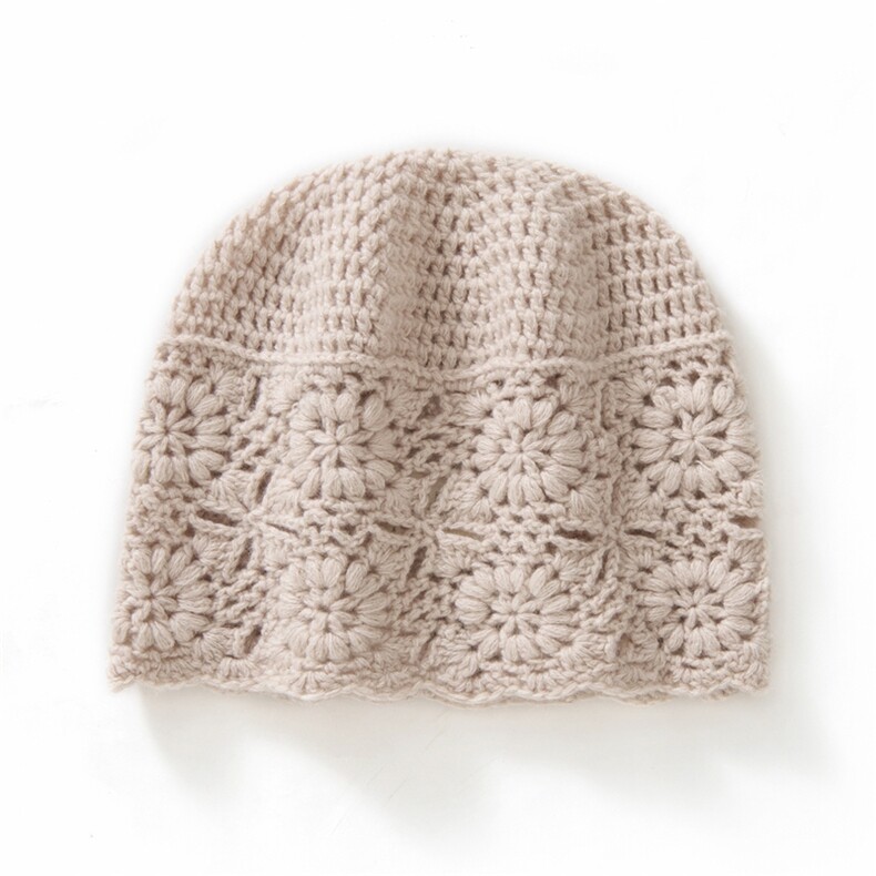 2025年冬季新款百搭女士手工钩花帽镂空圆顶帽，帽子，品秋羊绒