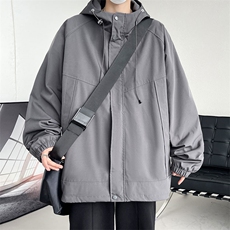 秋季新款立体斜口袋纯色连帽拉链情侣宽松工装夹克外套K2588P-65，男装夹克，电商A128