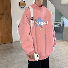 加绒加厚高领卫衣星星印花落肩袖情侣款打底衫男XZ514-2-G88-P48，男装T恤，星座514-2(原B239)