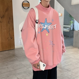 加绒加厚高领卫衣星星印花落肩袖情侣款打底衫男 XZ514-2-G88-P48图片