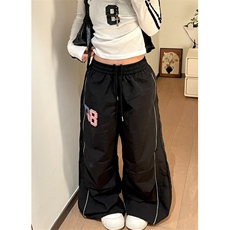 WE1700-P45美式字母反光条休闲裤秋季新款轻薄速干运动长裤子，女装休闲裤，电商B323A