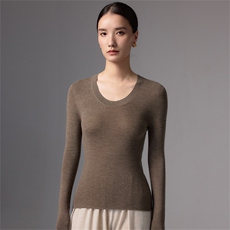 极简风精纺羊毛衫女2025新款法式高端修身显瘦针织打底衫通勤毛衣，女装羊毛衫，蚂蚁派对工厂直营店