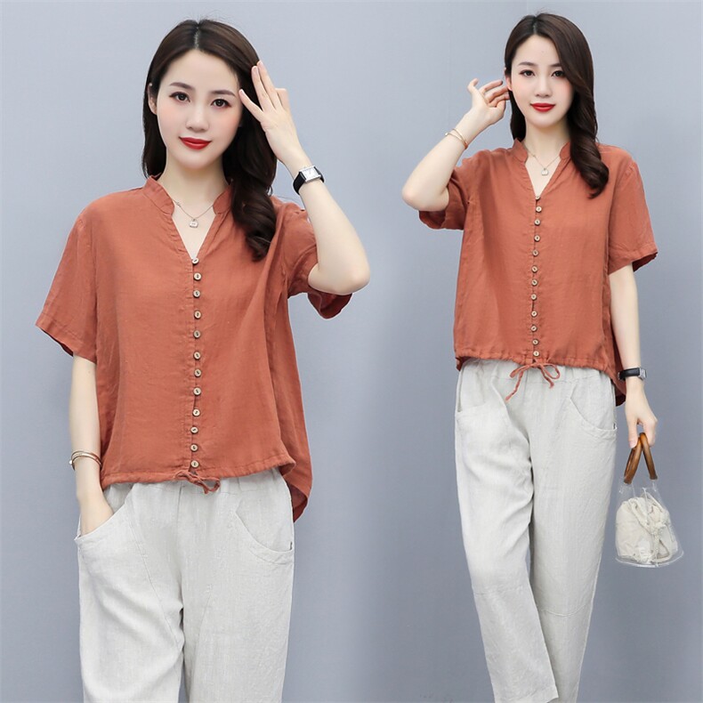 2025夏装高端女新款小衫气质棉麻上衣，女装衬衫，铭街依杨