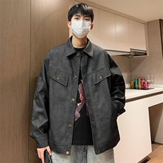 秋季男士休闲皮夹克潮机车皮衣外套青年翻领A266-PY009-P100控168，男装夹克，电商A266
