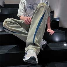 美式黄泥破洞牛仔裤男夏季直筒痞帅阔腿裤子高街vibe潮牌JN68-p45，男装牛仔裤，星座1008