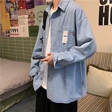 牛仔衬衣港风夏季衬衫ins长袖百搭男韩版潮流薄款外套W1070-P42，男装衬衫，星座512-2