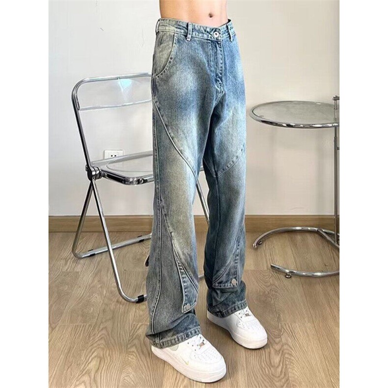 有货设计感纽扣微喇叭牛仔裤男女美式复古小众直筒裤潮LGT40-P52,男装牛仔裤,星座1008