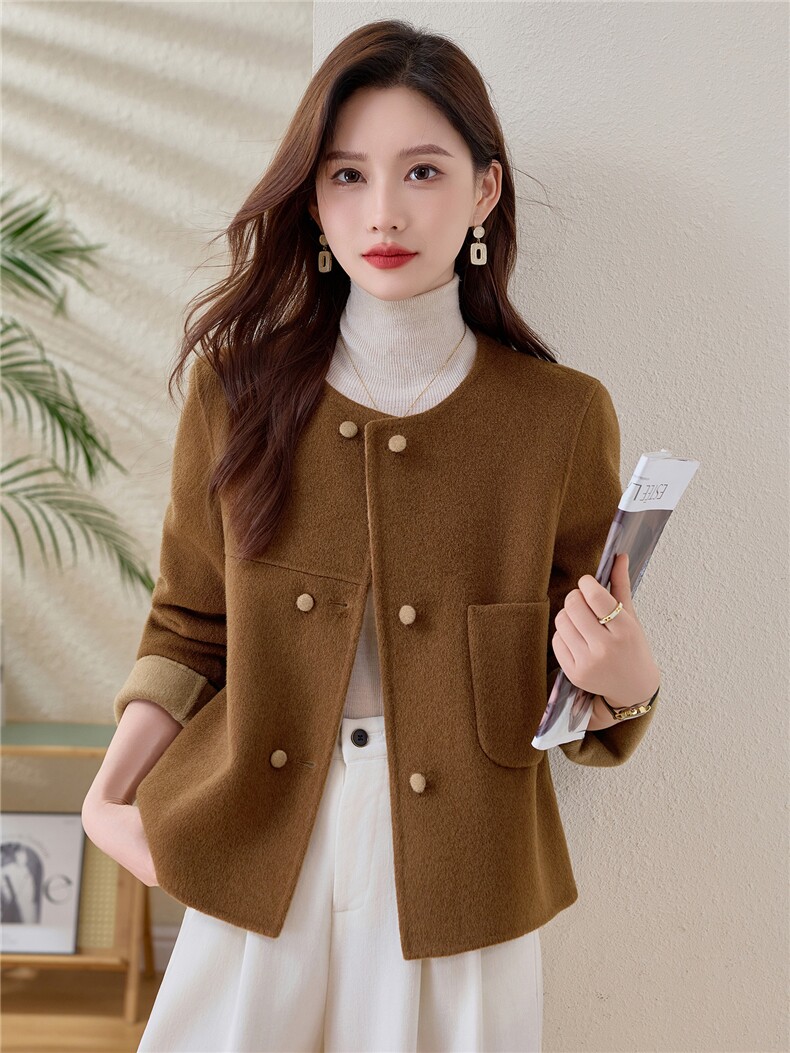 现货！短款毛呢外套女2025秋冬纯色修身显瘦气质毛呢外套双面羊毛,女装毛呢外套,韩宇舍
