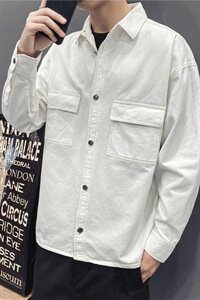 202-7-GC14  新款秋装衬衫男长袖纯色宽松青年男士休闲衬衣图片
