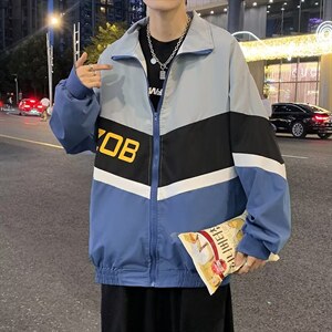秋季情侣拼接撞色运动外套男潮宽松拉链开衫休闲夹克衫 W5010-P52图片