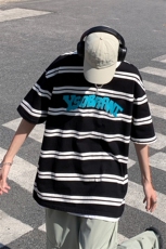 B239-1269-P48横条纹美式复古字母印花夏季重磅落肩袖短袖t恤，男装T恤，星座514-2(原B239)