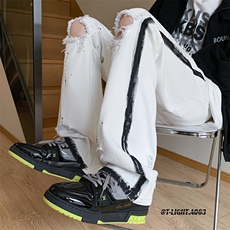 美式高街夏季破洞涂鸦黑白牛仔裤货号K739P65，男装牛仔裤，电商A063