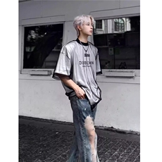 假两件网纱短袖男夏季美式痞帅高级感t恤潮牌设计感小众高街半袖，男装T恤，星座1608-2