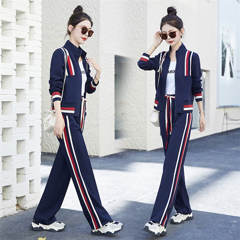 休闲运动套装女2025年新款春季时尚拼色运动服百搭女款两件套装裤,女装套装/套裙,妙形