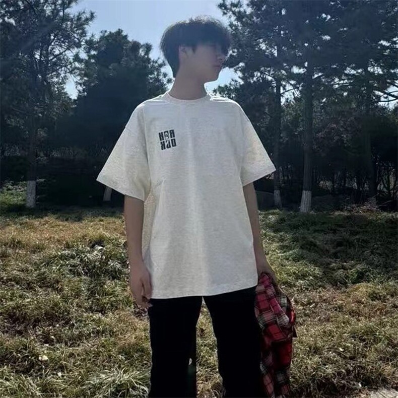 万针全刺绣工艺抖音得物高品质260克重磅纯棉双纱美式高街短袖T恤,男装T恤,电商A486-1