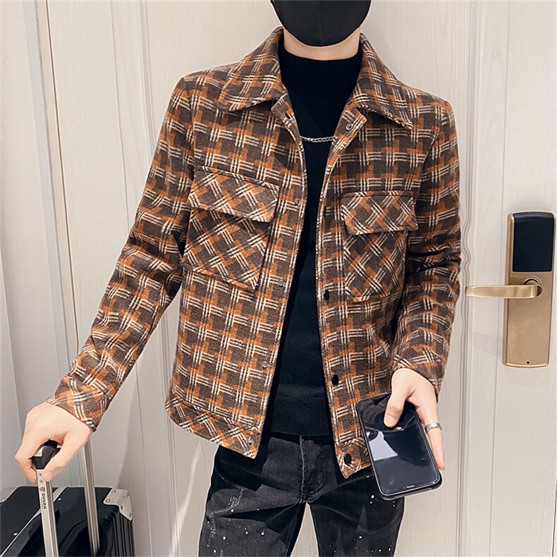 312A-1203-P125春季社会小伙妮子毛呢夹克外套男格子大衣A，男装夹克，星座312A-5