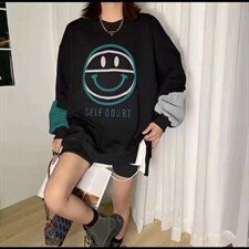 拼接加绒加厚中长卫衣，女装卫衣/绒衫，IEC