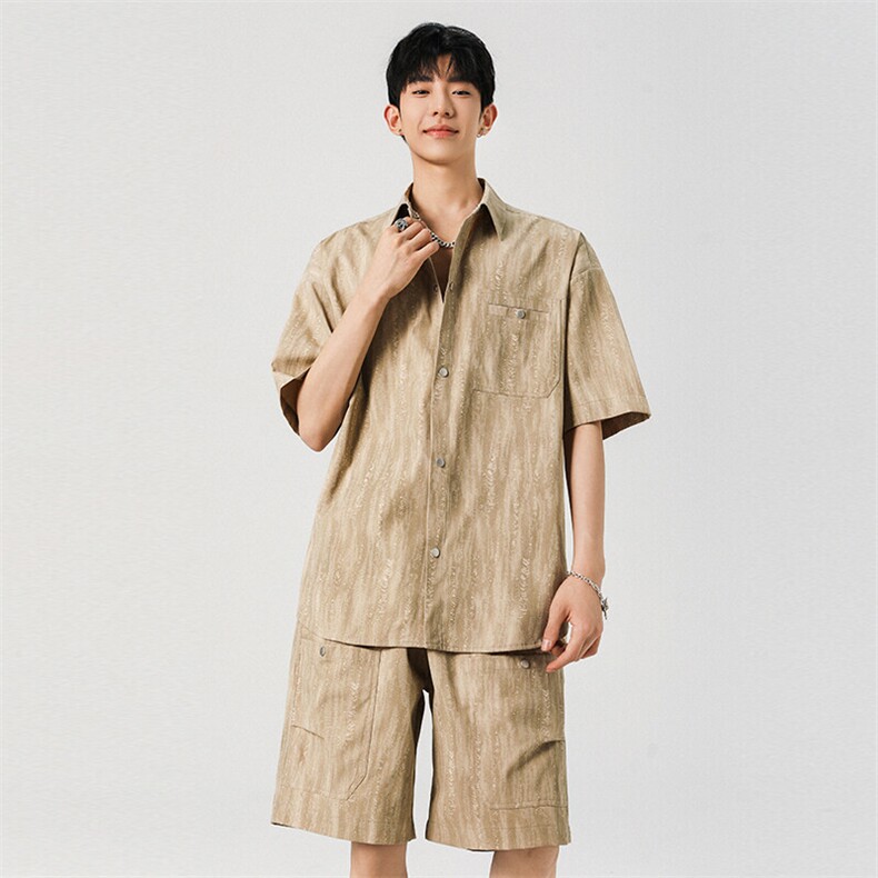 扎染脏脏工装短袖衬衫套装男款夏季半袖衬衣搭配短裤TZ002,男装牛仔裤,星座210-1