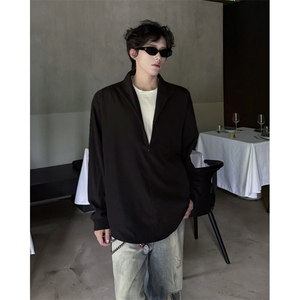 老钱风假两件春秋季轻薄男女混纺懒人休闲帅时尚宽松衬衫外套夹克图片