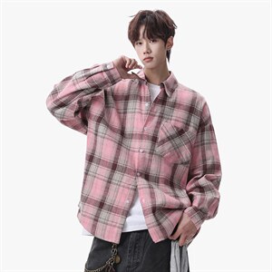 衬衫男春季新款港风宽松磨毛大码格子长袖衬衣CS606-特P28，男装衬衫，星座214-3