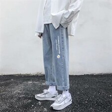 小雏菊牛仔裤男直筒宽松潮流百搭ins潮牌阔腿九分裤裤子k962-p33图片
