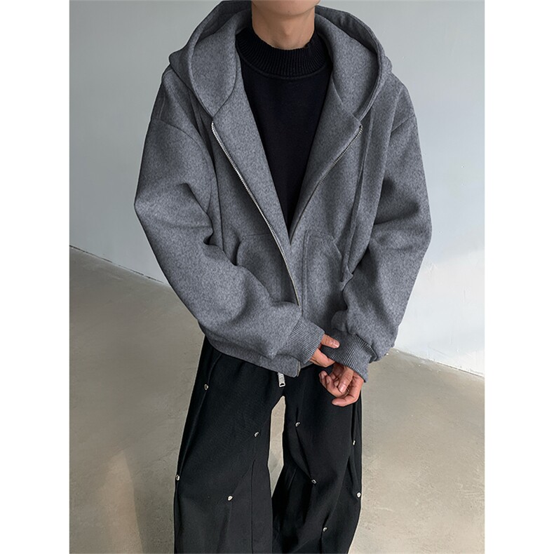 现货！24秋冬加厚极简韩式慵懒阔版毛呢夹克风衣外套JK83-p135图片