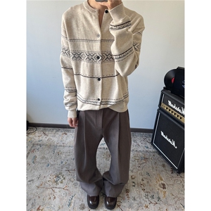 费尔岛高智提花肌理高级感开衫毛衣男慵懒风针织衫外套潮TK76图片