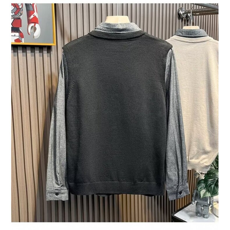 秋冬英伦男士修身复古假两件针织衫韩版毛衫拼接衬衫领外套,男装针织衫/毛衣,星座1013