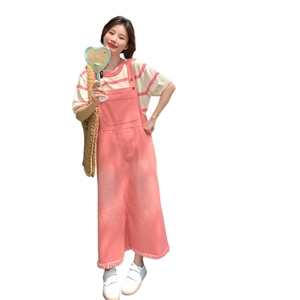 粉色洋气减龄工装背带裙女2025夏季新款韩版宽松小个子连衣裙长裙图片