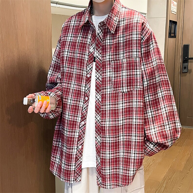控价59港风格子衬衫宽松外套男女衬衣百搭格子外套CS2431P35,男装衬衫,电商A128