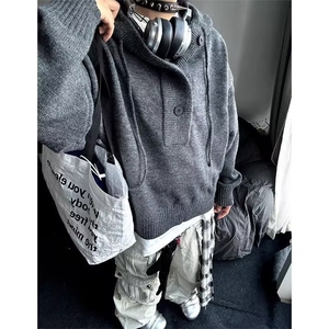 冬季纯色套头加厚毛衣外套男女高级感连帽针织衫韩系穿搭上衣图片