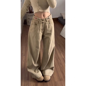 腰带可调节美式高街cleanfit直筒微喇牛仔裤女高级感LB51099-P53图片