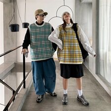 韩版格子背心情侣无袖针织衫加厚潮流毛衣男女上衣外套QT801，男装针织衫/毛衣，星座1501