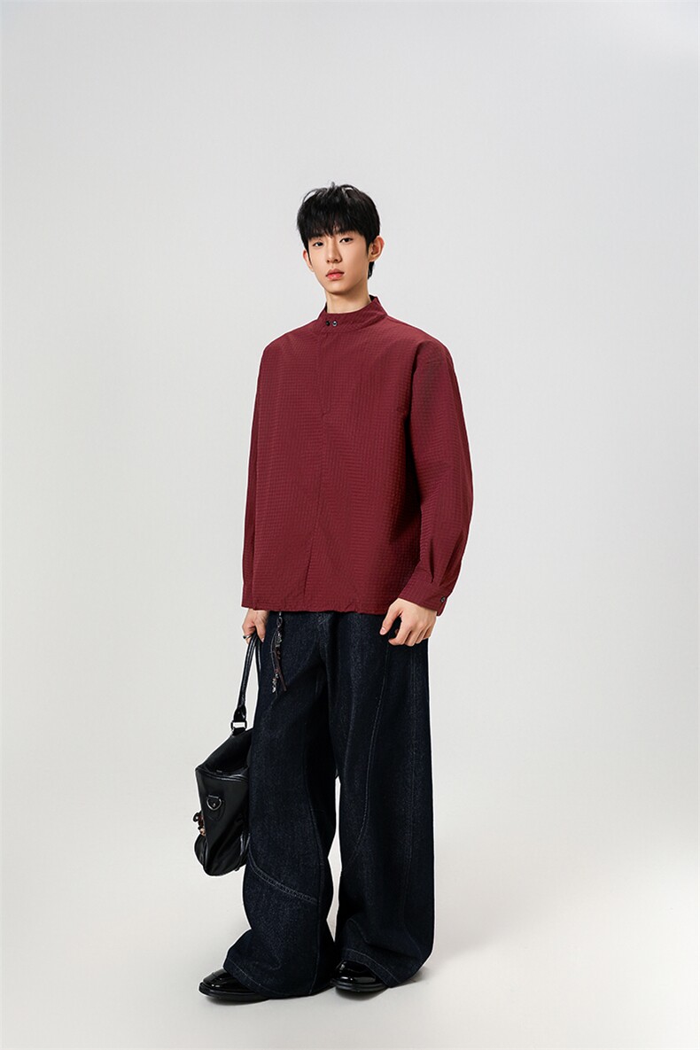 时尚立领棒球服衬衫韩版户外宽松抽绳防晒外套衬衫男冲锋衣P42,男装防晒衣,电商B319