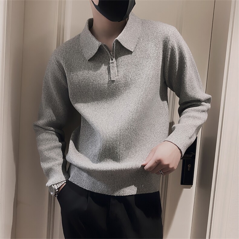 LV277/P88控118冬季轻熟风法式POLO领半拉链休闲毛衣男灰色首1,男装针织衫/毛衣,星座305B
