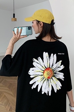 2021夏装新款大菊花印花短袖T恤女宽松百搭上衣D76P38中性，女装T恤，电商A335-1（原A458）