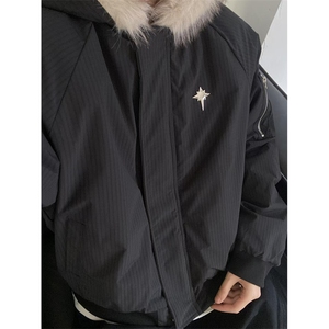 毛领棉服男女冬季美式复古短款棉衣加厚夹棉连帽外套 MY773图片