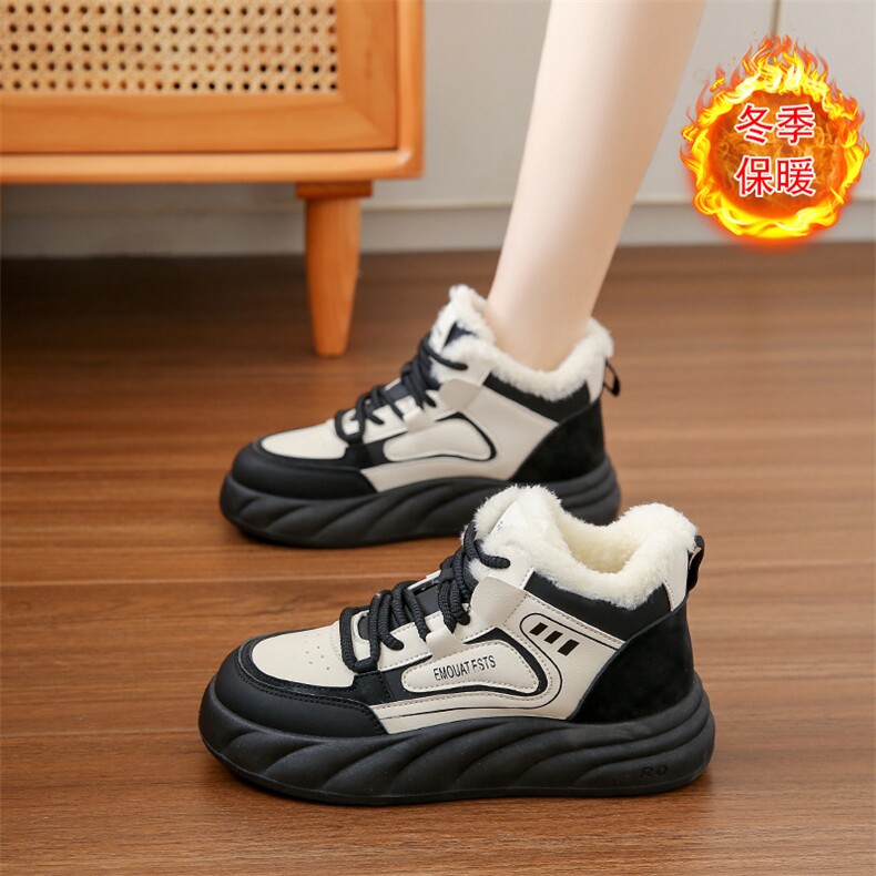 加绒高帮雪地靴女2024冬季新款学生ins韩版保暖休闲鞋棉鞋，女鞋休闲鞋，电商A223