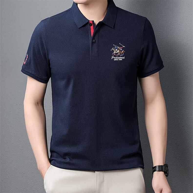 新款男士透气短袖T恤翻领舒适上衣服休闲半袖体恤polo打底衫P55图片