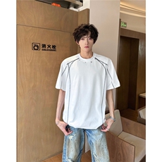 Q333-P38解构拼接短袖t恤夏季高街重磅设计感宽松圆领半袖上衣，男装T恤，星座911-1