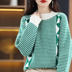 时尚百搭女羊毛衫羊毛圆领长袖毛衣舒适保暖显瘦针织衫，女装羊毛衫，莺澜羊绒