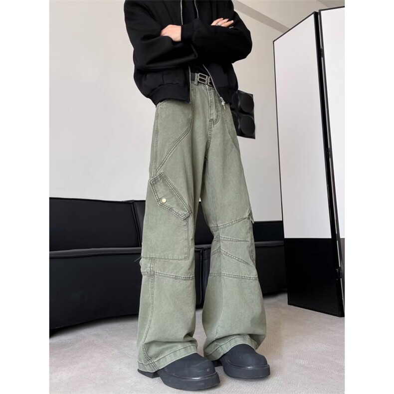 美式复古多口袋工装长裤男女水洗潮流显瘦直筒做旧牛仔裤子DH968,男装牛仔裤,星座506