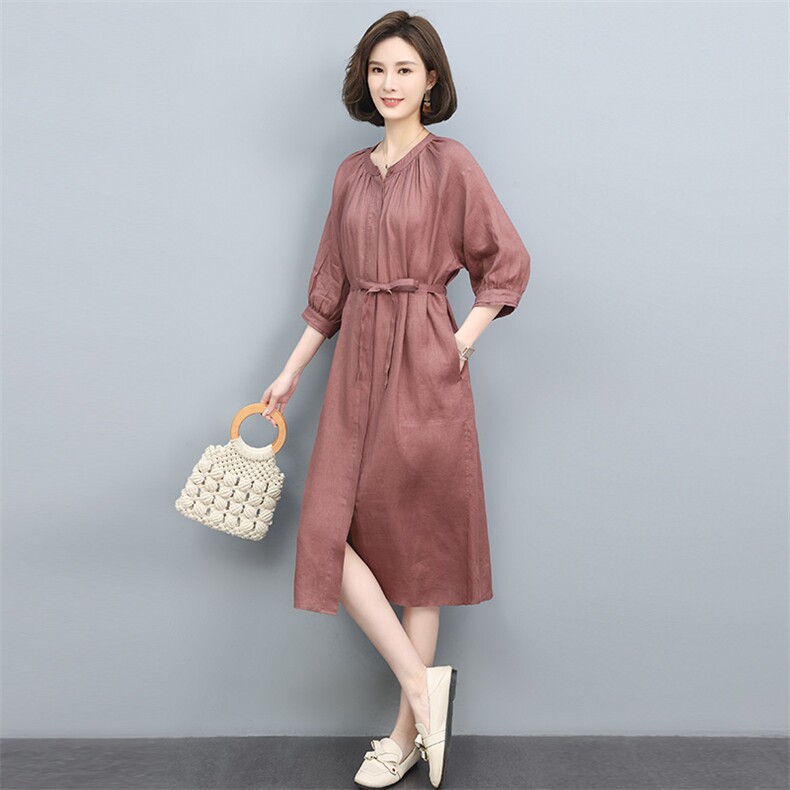 棉麻连衣裙女2023年新款夏天薄款宽松连衣裙,女装连衣裙,玛其路