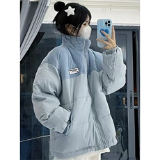 蓝色羽绒服女2025新款冬季短款面包服设计感小众灯芯绒外套女款，男装羽绒服，星座506A