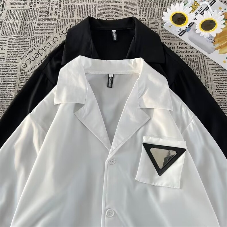 设计古巴领垫肩衬衫男士春秋小众复古痞帅垂感免烫衬衣806/P40,男装衬衫,星座506