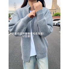 重磅秋冬北极绒双拉链毛衣开衫美式复古休闲慵懒风宽松针织衫外套，男装针织衫/毛衣，电商A486-1